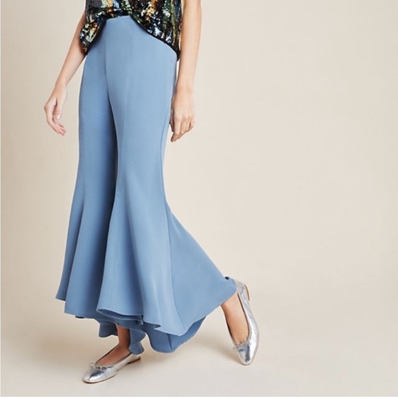 ANTHROPOLOGIE NWT Black Wide Leg Flowy Flounce Flare Pants Zinnia Trousers - Picture 7 of 13